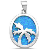 Sterling Silver Solid Blue Opal With Palm Tree Design Pendant