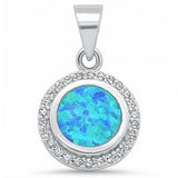 Sterling Silver Round Blue Opal and Cubic Zirconia Pendant