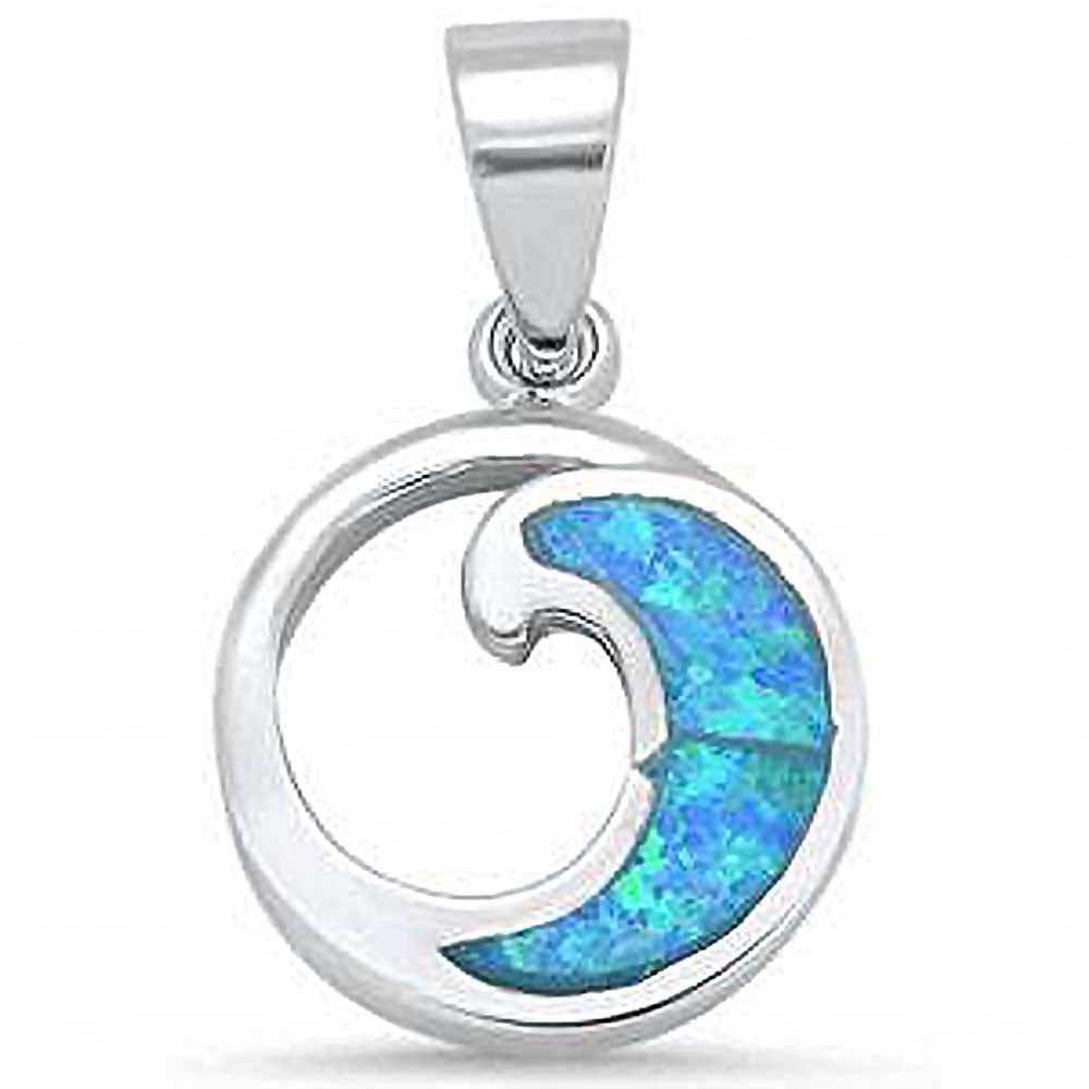 Sterling Silver Blue Opal Wave Design Pendant