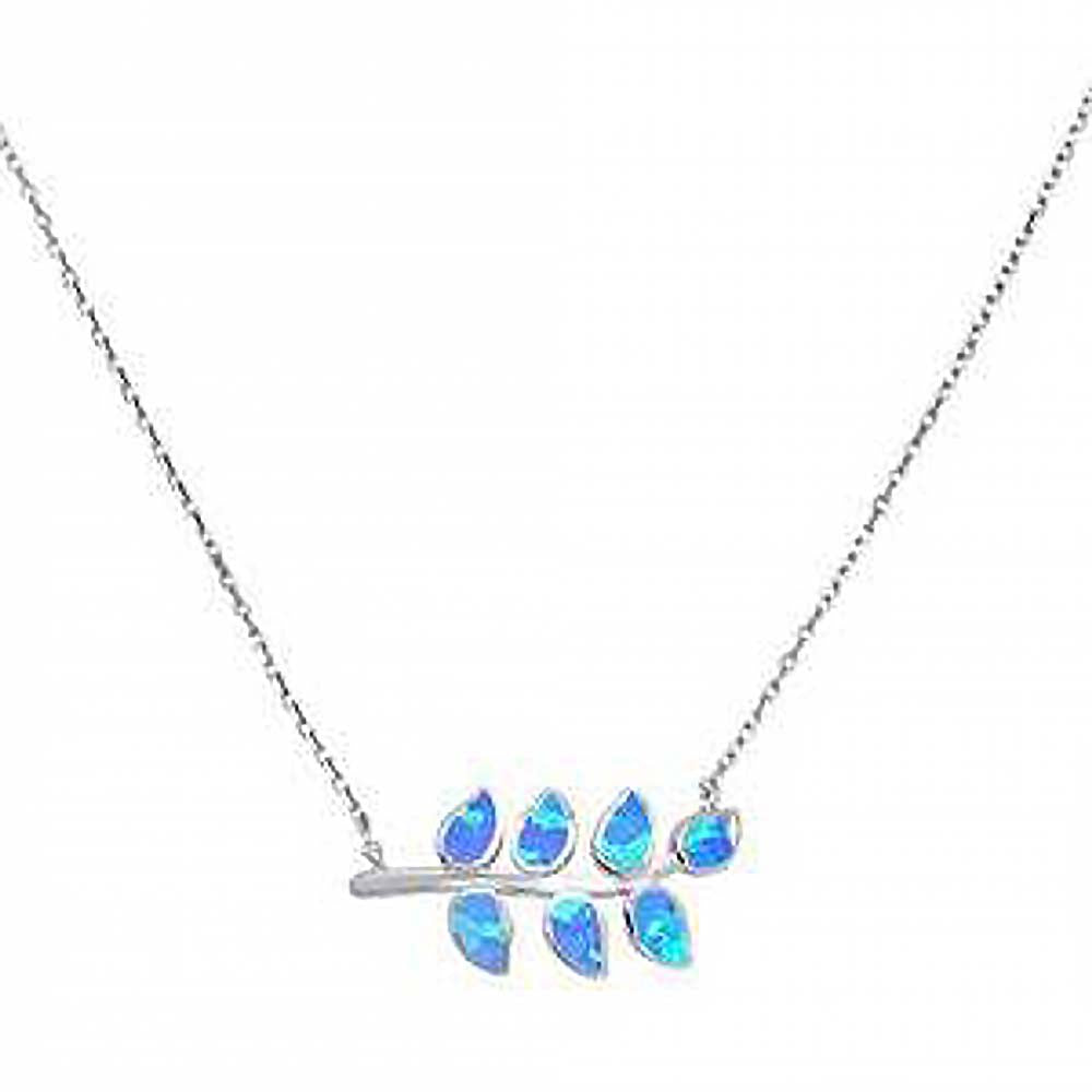 Sterling Silver Blue Opal Leaf Design Necklace