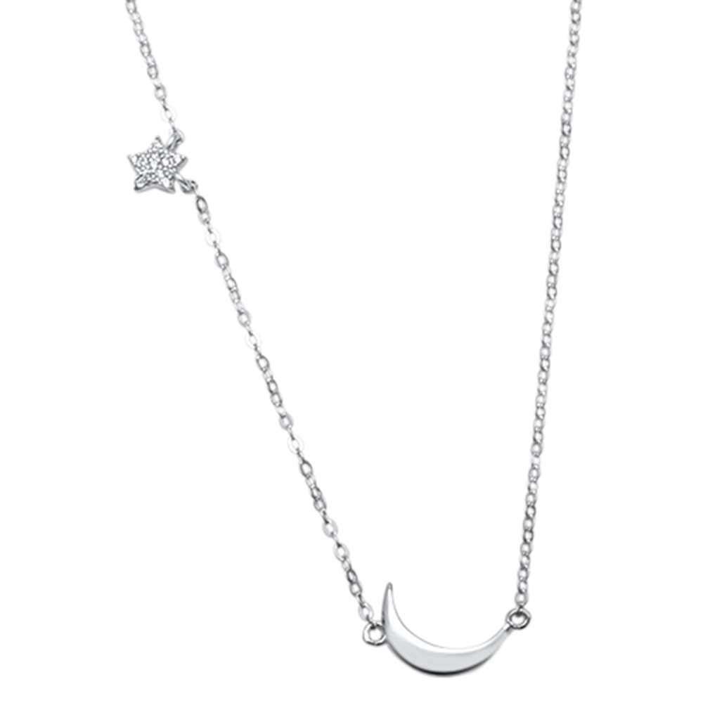 Sterling Silver Star Moon Celestial Trendy .925 NecklacesAnd Length 16inches+2inches