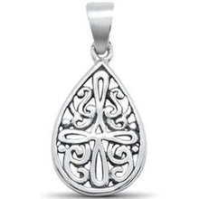 Load image into Gallery viewer, Sterling Silver Plain Pear Shape Cross Filigree Charm Pendant
