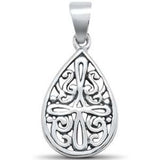 Sterling Silver Plain Pear Shape Cross Filigree Charm Pendant