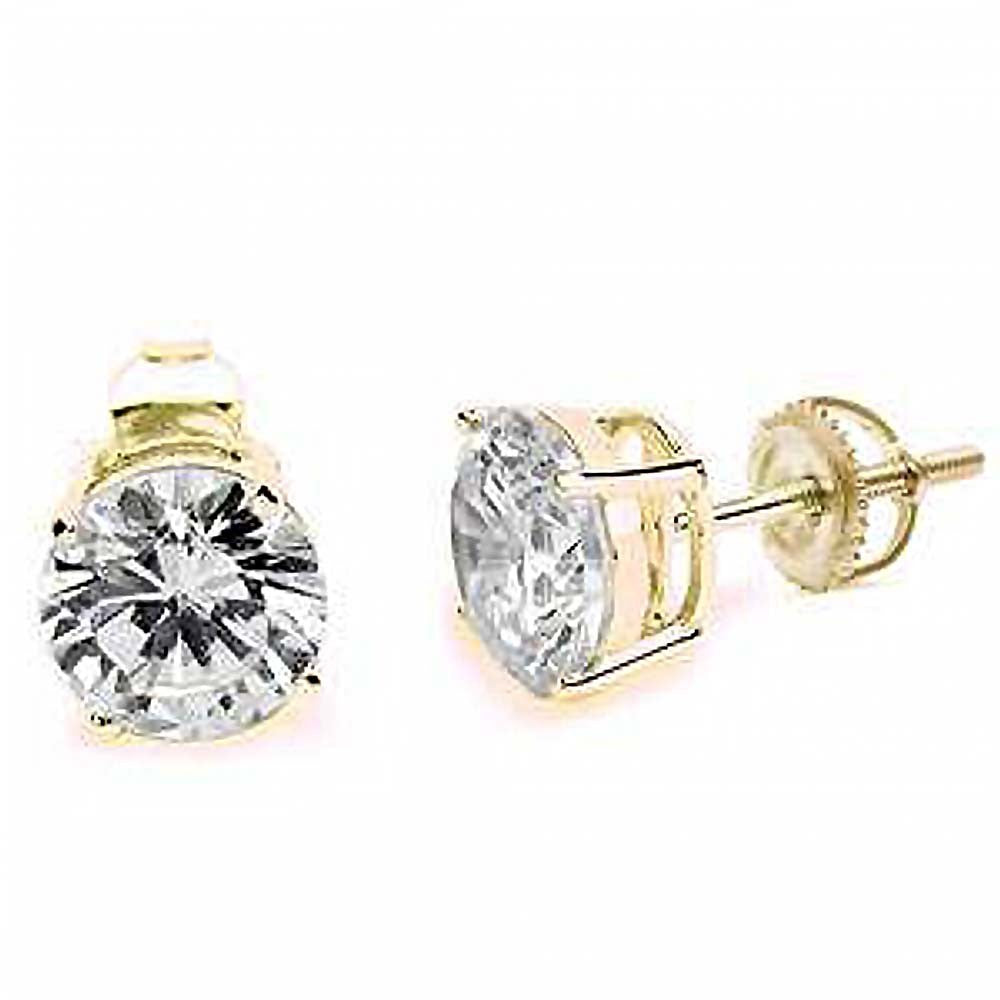 Sterling Silver Round Yellow Gold Plated Screw Back Stud Earrings