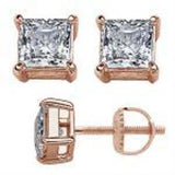 Sterling Silver Rose Gold Plated Casting Square Screw Back Stud Earrings