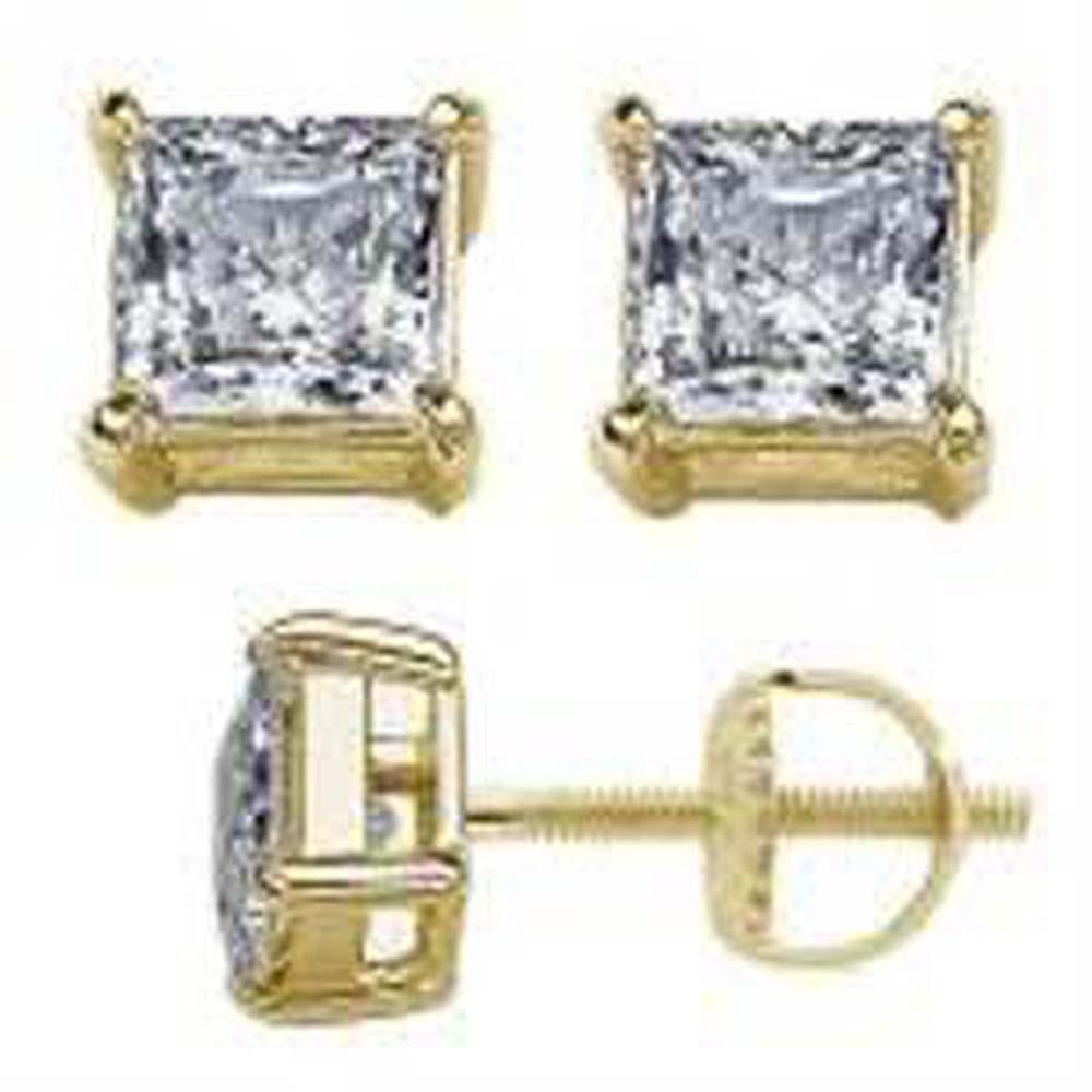 Sterling Silver Yellow Gold Plated Casting Square Screw Back Stud Earrings