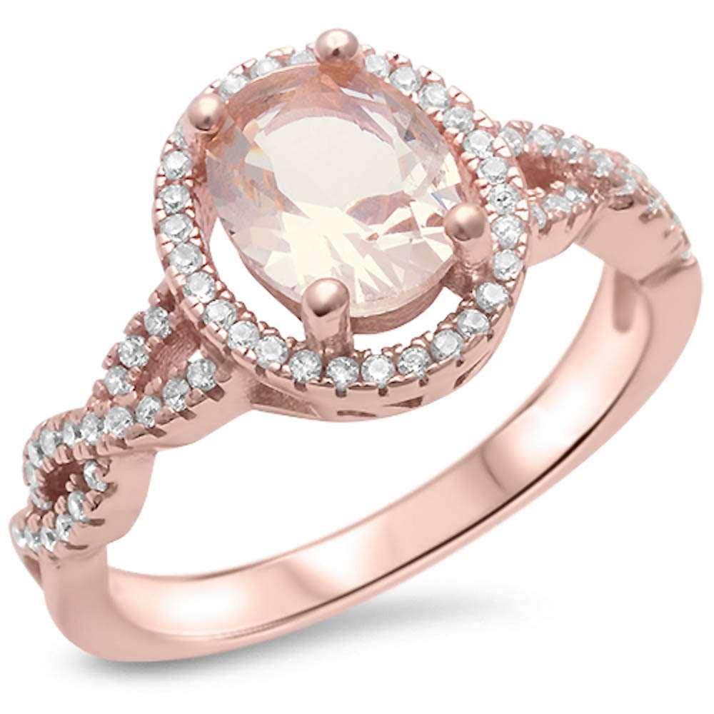 Sterling Silver Morganite Silver Rose Gold Plated Morganite And Cubic Zirconia RingAnd Width 12.5mm