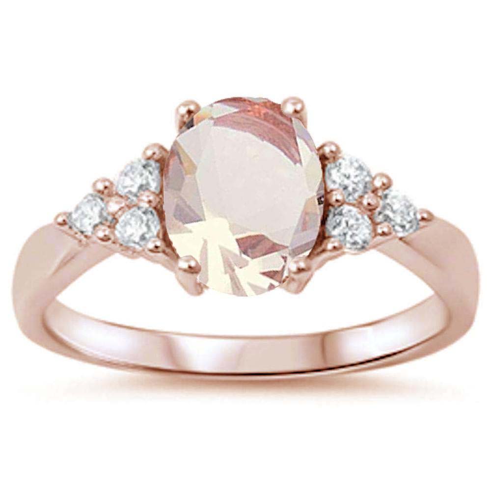 Sterling Sliver Rose Gold Plated Morganite And Cubic Zirconia Ring AndWidth 9mm