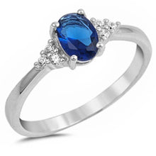 Load image into Gallery viewer, Sterling Silver Oval Blue Sapphire And Cz Beautiful Fashion RingAnd Width 6mm
