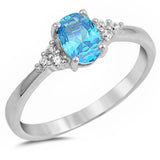 Sterling Silver Oval Blue Topaz And Cz Beautiful Fashion RingAnd Width 6mm