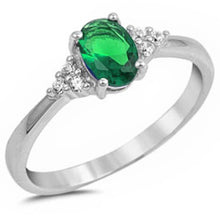 Load image into Gallery viewer, Sterling Silver Oval Emerald And Cz Beautiful Fashion RingAnd Width 6mm