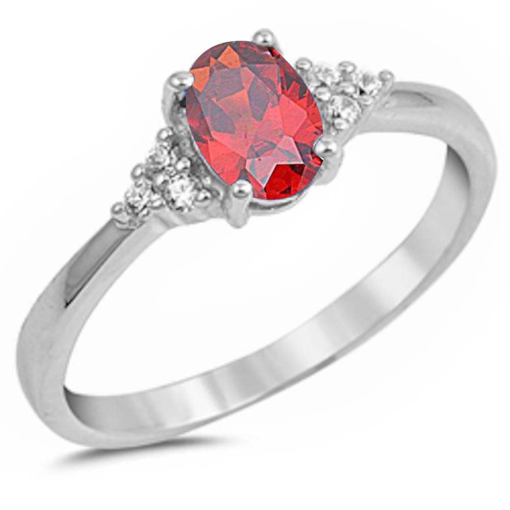 Sterling Silver Oval Red Garnet And Cz Beautiful Fashion RingAnd Width 6mm