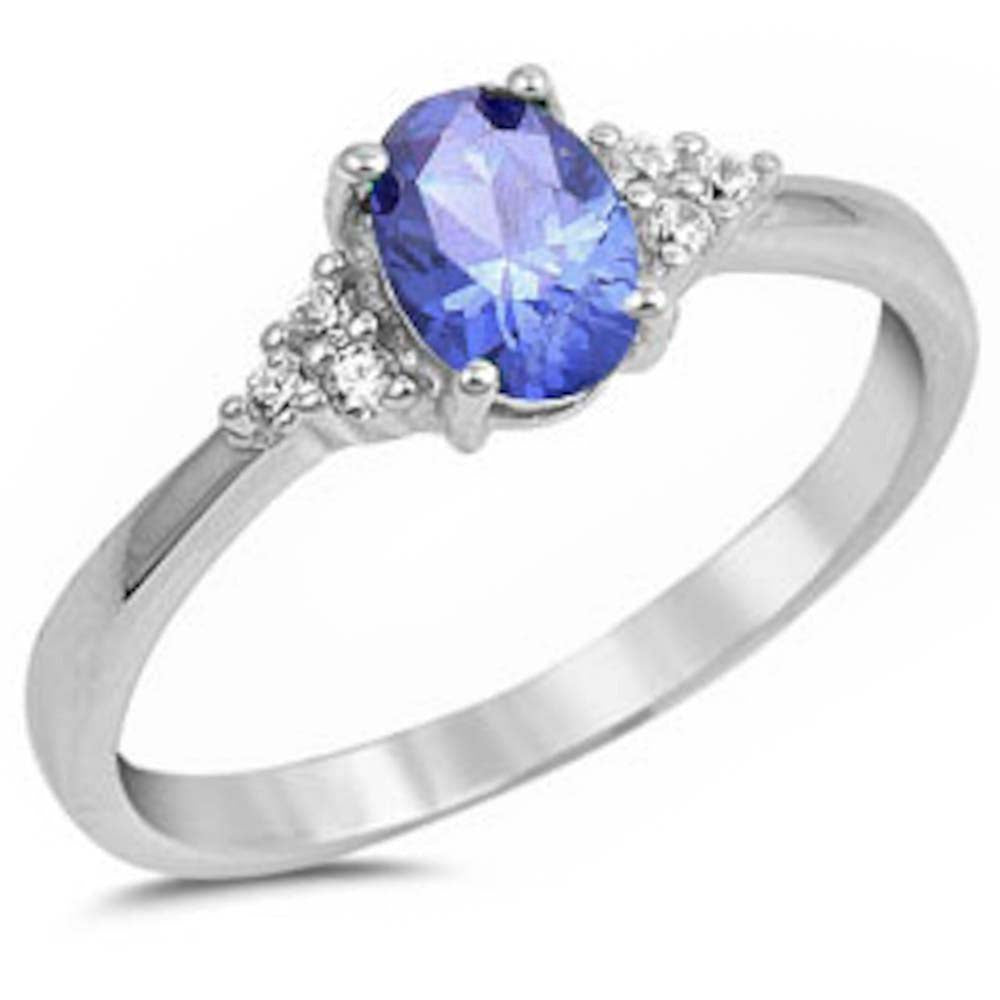 Sterling Silver Oval Tanzanite And Cz Beautiful Fashion RingAnd Width 6mm