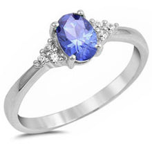 Load image into Gallery viewer, Sterling Silver Oval Tanzanite And Cz Beautiful Fashion RingAnd Width 6mm