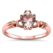 Load image into Gallery viewer, Sterling Silver Morganite And CZ Irish Claddagh RingsAnd Width 9mm