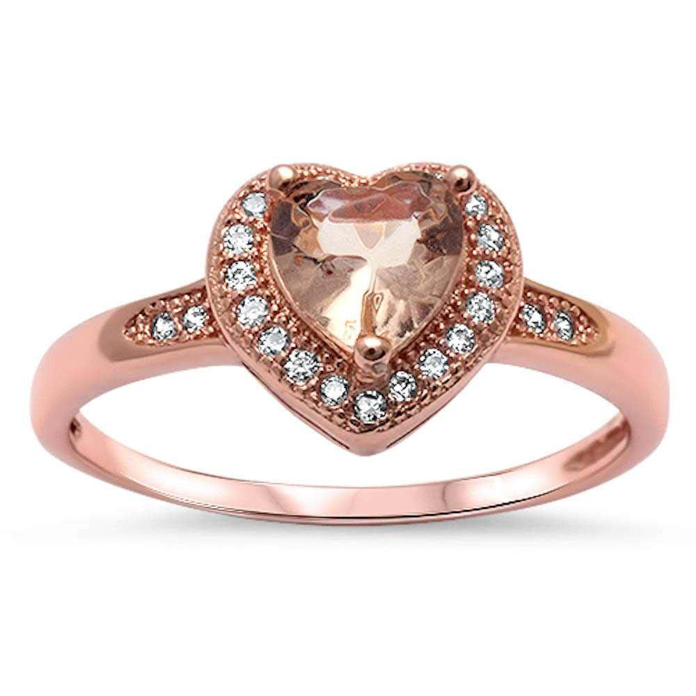 Sterling Silver Heart Morganite And CZ Promise Engagement RingsAnd Width 9mm