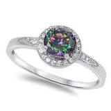 Sterling Silver Halo Rainbow Cz & White Cz  Ring