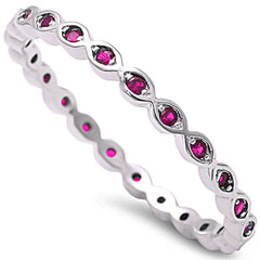 Sterling Silver Ruby Eternity Band Ring with CZ StonesAndWidth 2 mm