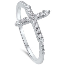 Load image into Gallery viewer, Sterling Silver Cubic Zirconia Sideways Cross RingAnd Width 12mm