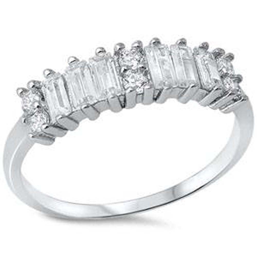 Sterling Silver Baguette And Round Cubic Zirconia RingAnd Width 5mm