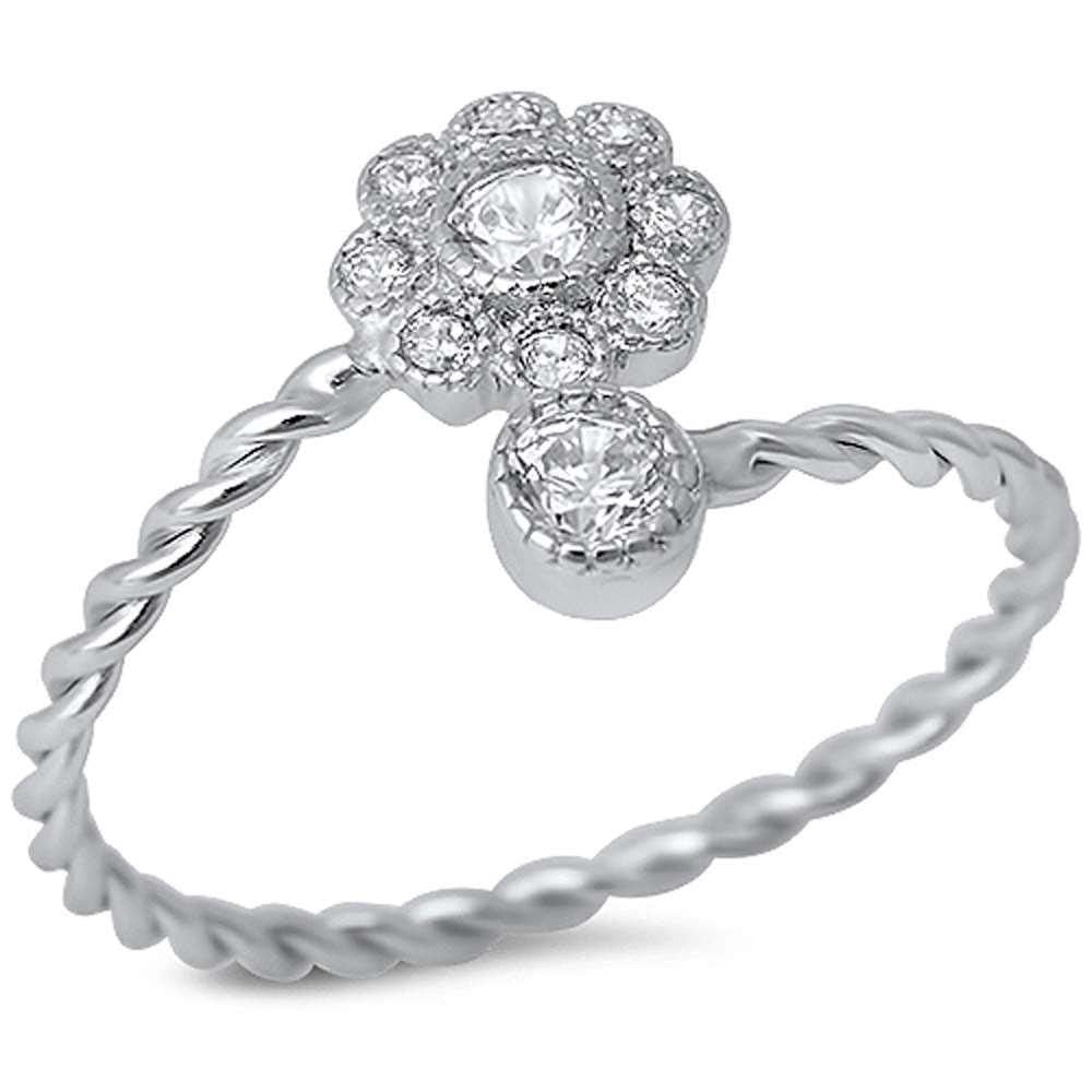 Sterling Silver Cubic Zirconia Flower Twisted Band RingAnd Width 9mm