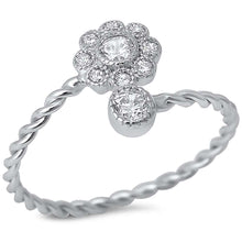 Load image into Gallery viewer, Sterling Silver Cubic Zirconia Flower Twisted Band RingAnd Width 9mm