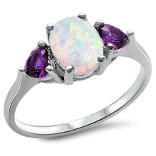 Load image into Gallery viewer, Sterling Silver Oval &amp; Heart Shape Amethyst Ring with CZ stone 4.9