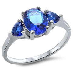 Sterling Silver Oval And Heart Shape Blue Sapphire Ring