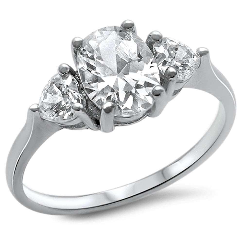 Sterling Silver Oval And Heart Shape Cz Ring