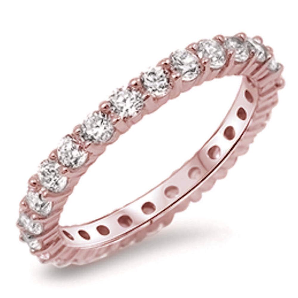 Sterling Silver Rose Gold Plated Cubic Zirconia Eternity Anniversary Band  Ring