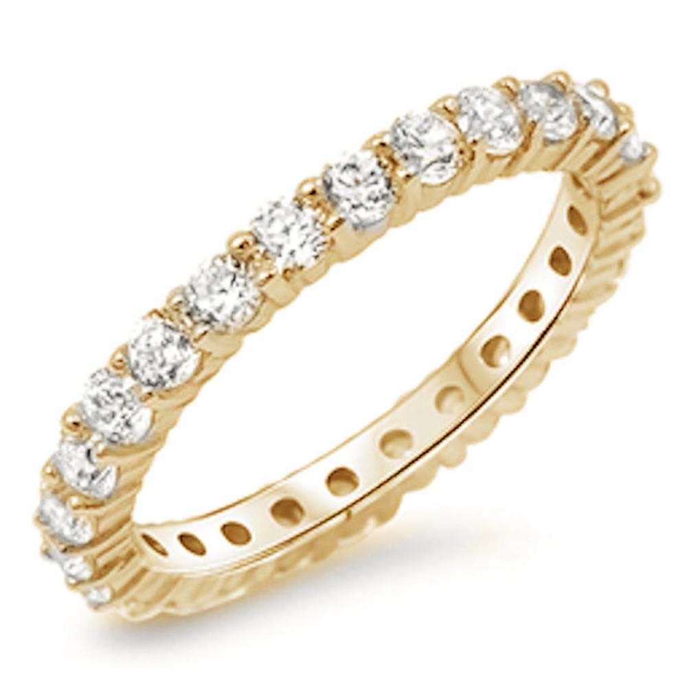 Sterling Silver Yellow Gold Plated Cubic Zirconia Eternity Anniversary Band Ring