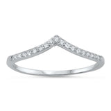 Sterling Silver New V-Shape Cubic Zirconia Band Ring and Width 4mm