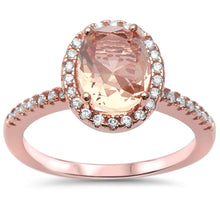 Load image into Gallery viewer, Sterling Silver Halo Rose Gold Plated Morganite And Cubic Zirconia .925 RingAnd Width 10mm