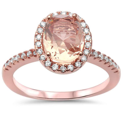 Sterling Silver Halo Rose Gold Plated Morganite And Cubic Zirconia .925 RingAnd Width 10mm