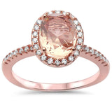 Sterling Silver Halo Rose Gold Plated Morganite And Cubic Zirconia .925 RingAnd Width 10mm