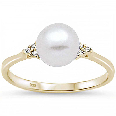 Sterling Silver Fresh Water Pearl and CZ Ring