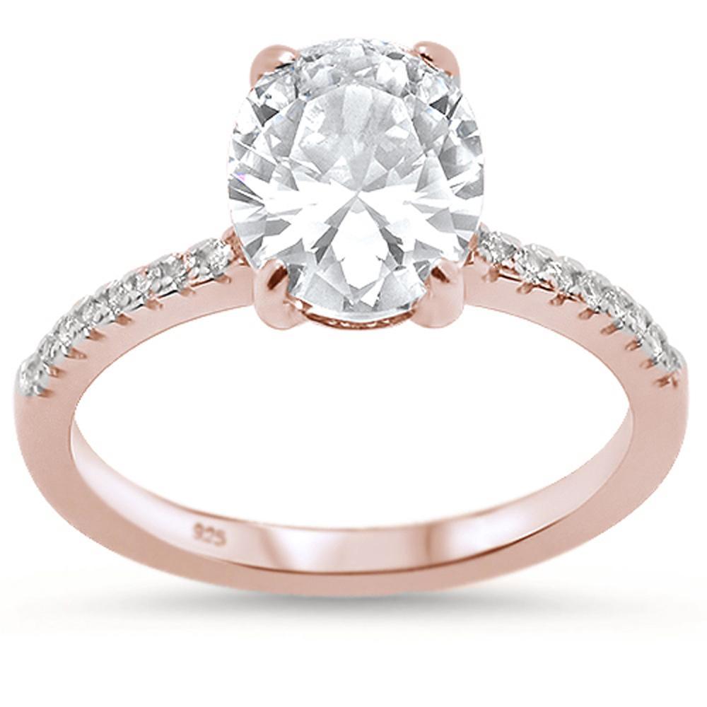 Sterling Silver Rose Gold Plated Oval Cut Fine CZ Engagement Ring
