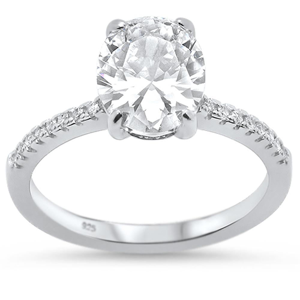 Sterling Silver Oval Cut Fine CZ Engagement Ring