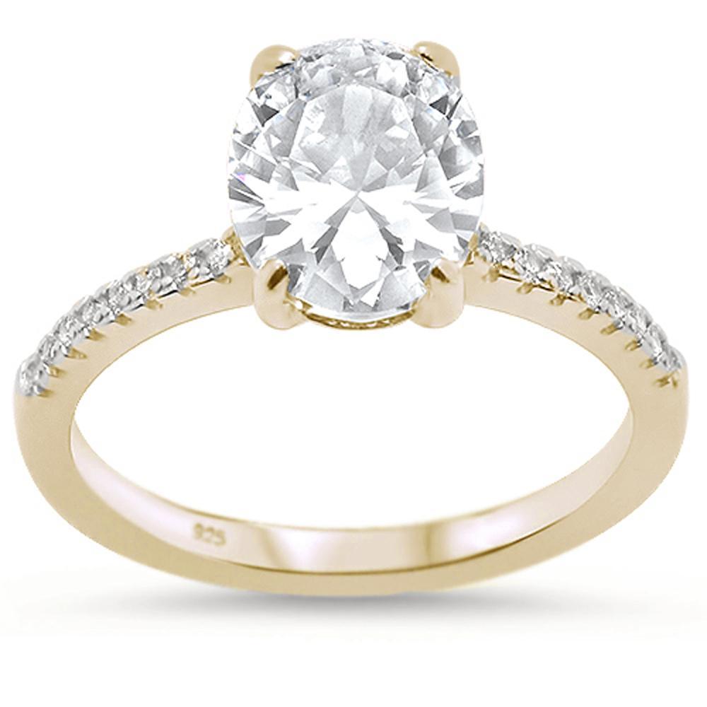 Sterling Silver Yellow Gold Plated Oval Cut Fine CZ Engagement Ring