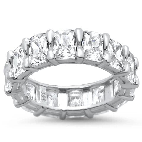 Sterling Silver Radiant Cut Cubic Zirconia Eternity Band Ring