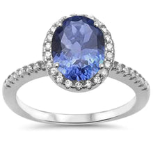 Load image into Gallery viewer, Sterling Silver Tanzanite And Cubic Zirconia Halo Ring