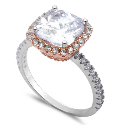 Sterling Silver 3ct Two Tone Cushion Cut Fine Cz Ring