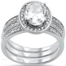 Load image into Gallery viewer, Sterling Silver Oval Three Piece Engagement Ring Set