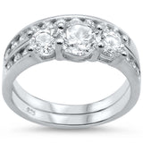 Sterling Silver 2CT Round CZ Three Stone Ring