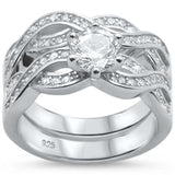 Sterling Silver Round Infinity Twisted Band Engagement Ring Set
