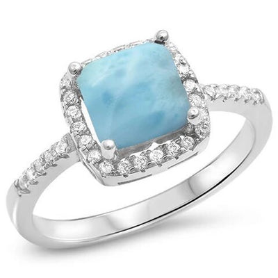 Sterling Silver Cushion Cut Natural Larimar Ring
