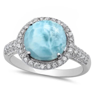 Sterling Silver Halo Natural Larimar Ring