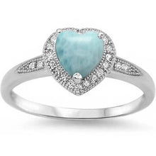 Load image into Gallery viewer, Sterling Silver Halo Heart Natural Larimar Promise Solitaire Ring