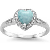 Sterling Silver Halo Heart Natural Larimar Promise Solitaire Ring