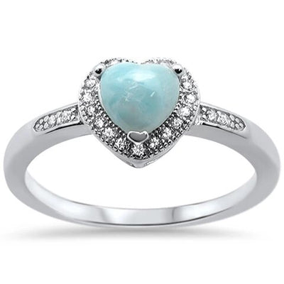 Sterling Silver Natural Larimar Heart Shape Ring